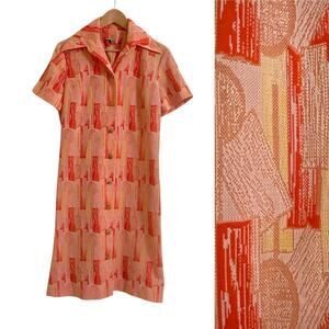 Vintage Eileen Scott 70s Dagger Collar Textured ENCRON Knit Fabric Day Dress